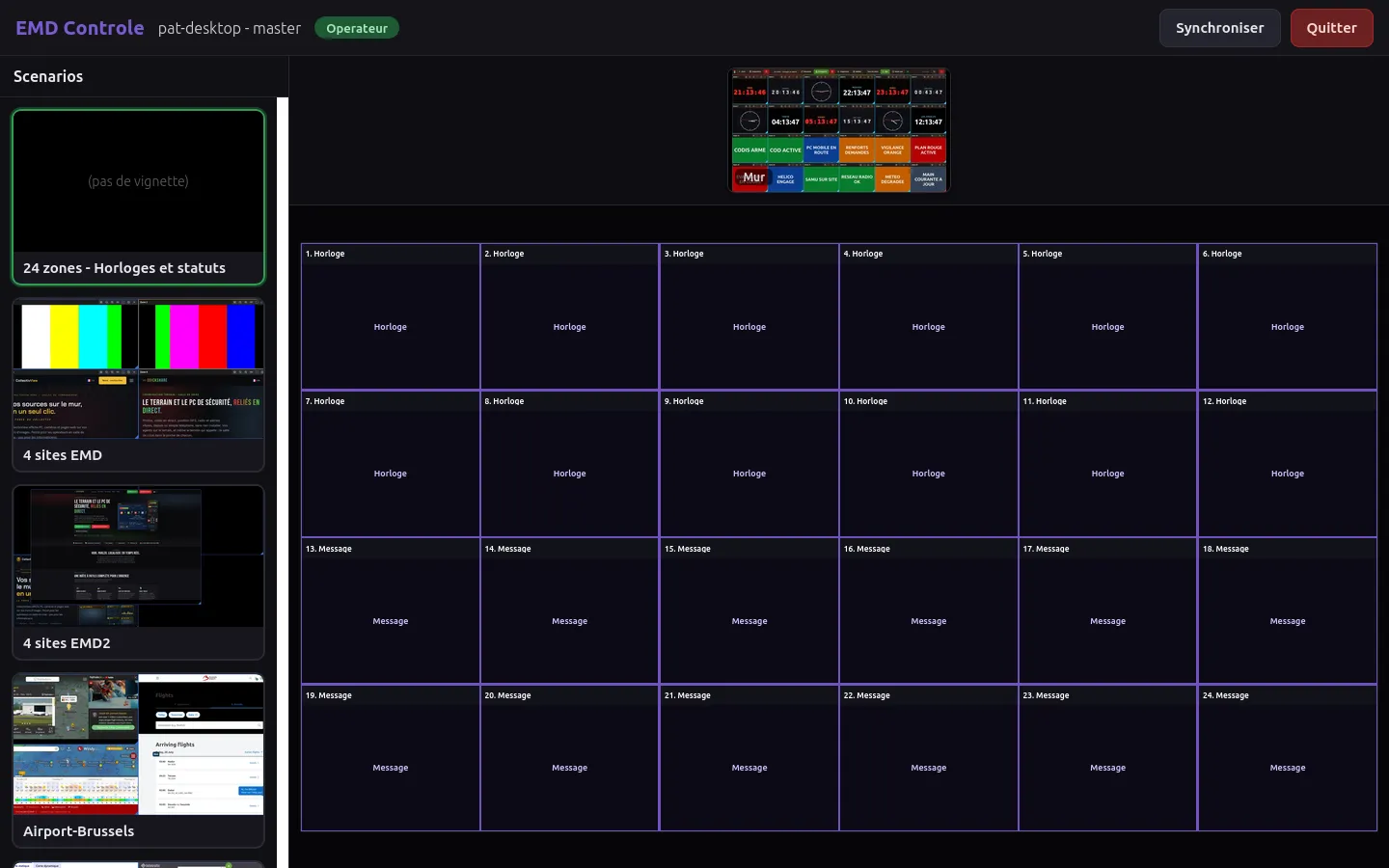 Drag & Drop control site opened in a browser, to drive the wall from any workstation, tablet or phone on the network