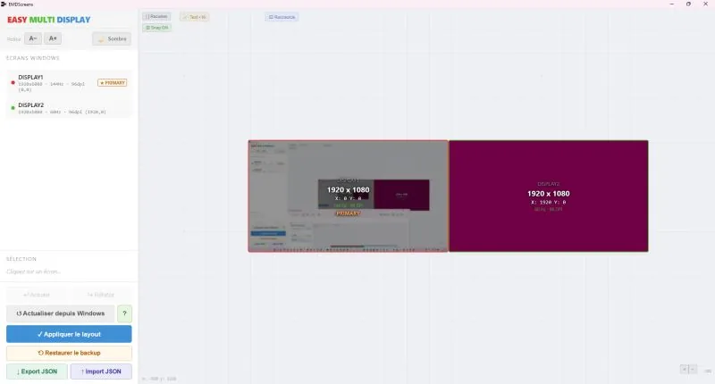 Configuración sencilla de 2 pantallas en EMDScreens, con miniatura en vivo de la pantalla principal