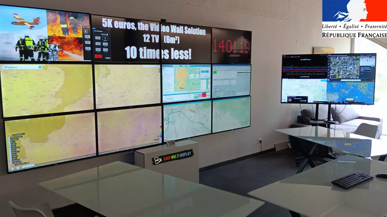 Departementaal operationeel centrum uitgerust met een videowall voor het crisisbeheer van de brandweer