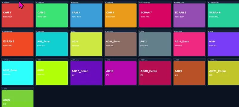 Mozaïek van meer dan 20 gelijktijdige videostreams tijdens de stresstest van de QuickShare-video-engine